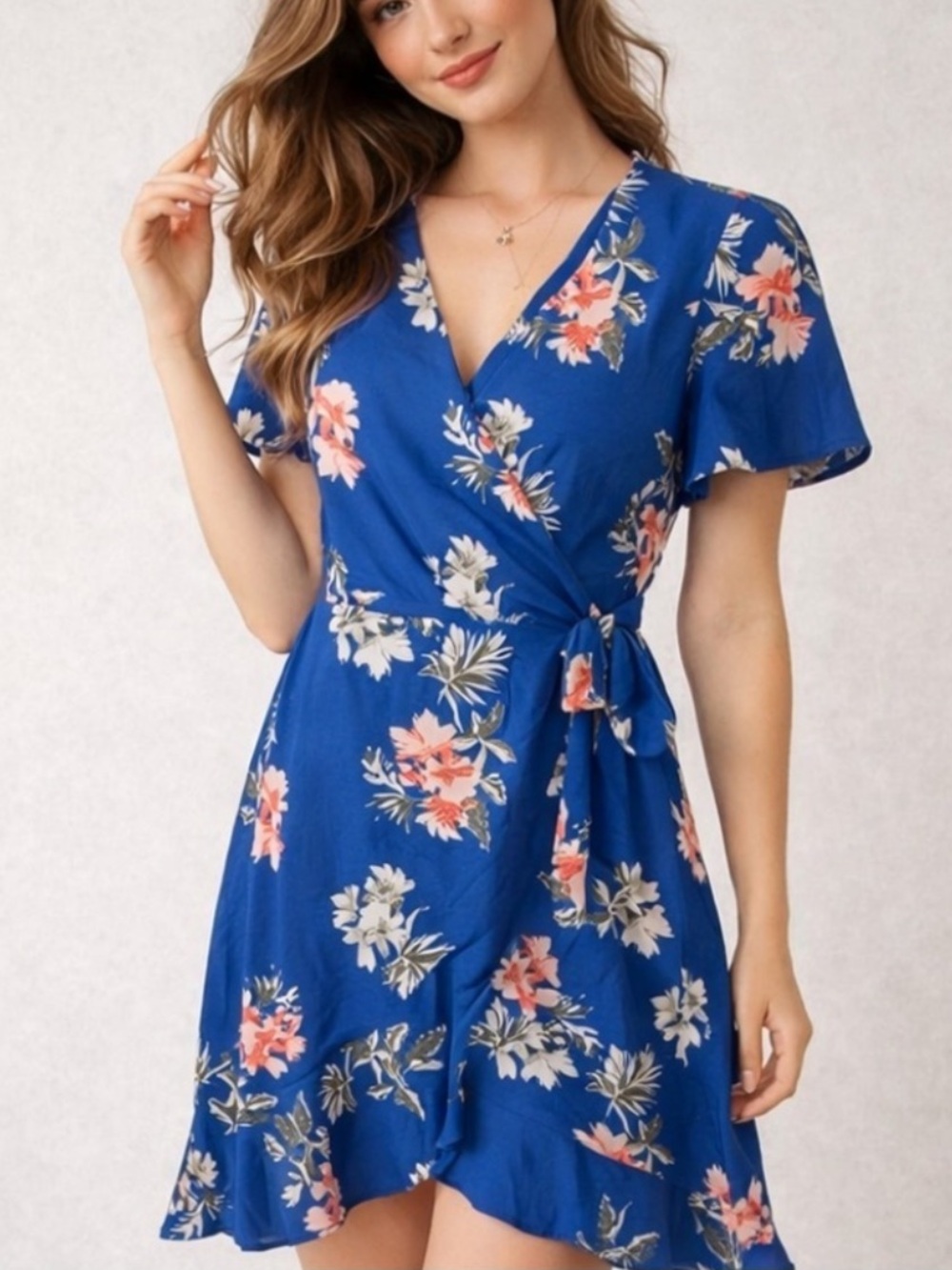 NWT Banana Republic Royal Blue Floral Wrap Dress with Tie Waist